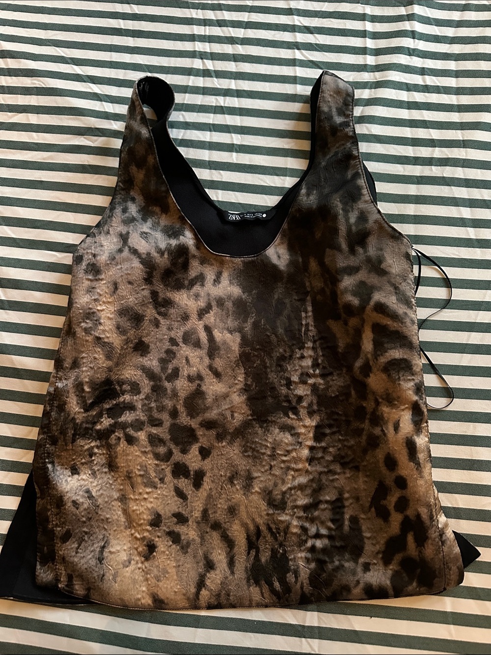 Zara Leopard Print Satin Tank Top in Brown and Black